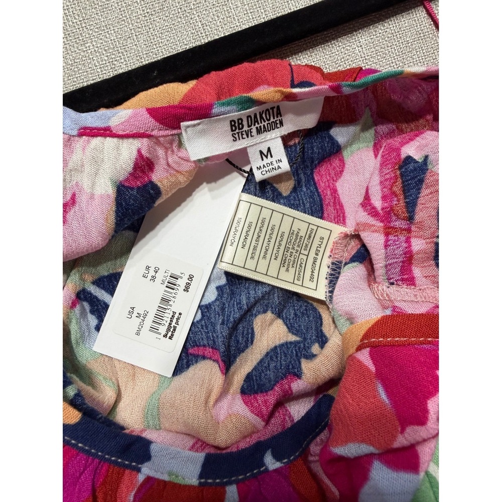 BB Dakota Steve Madden Womens One Shoulder Floral Crop Top Multi Pink Green M - Picture 7 of 7